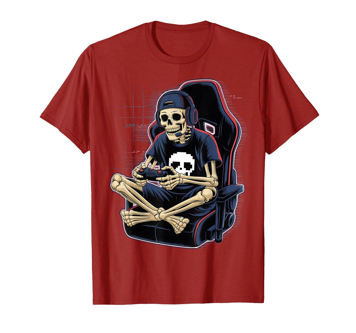 Halloween Skeleton Gamer Video Gaming Boys Men Kids Teens T-Shirt