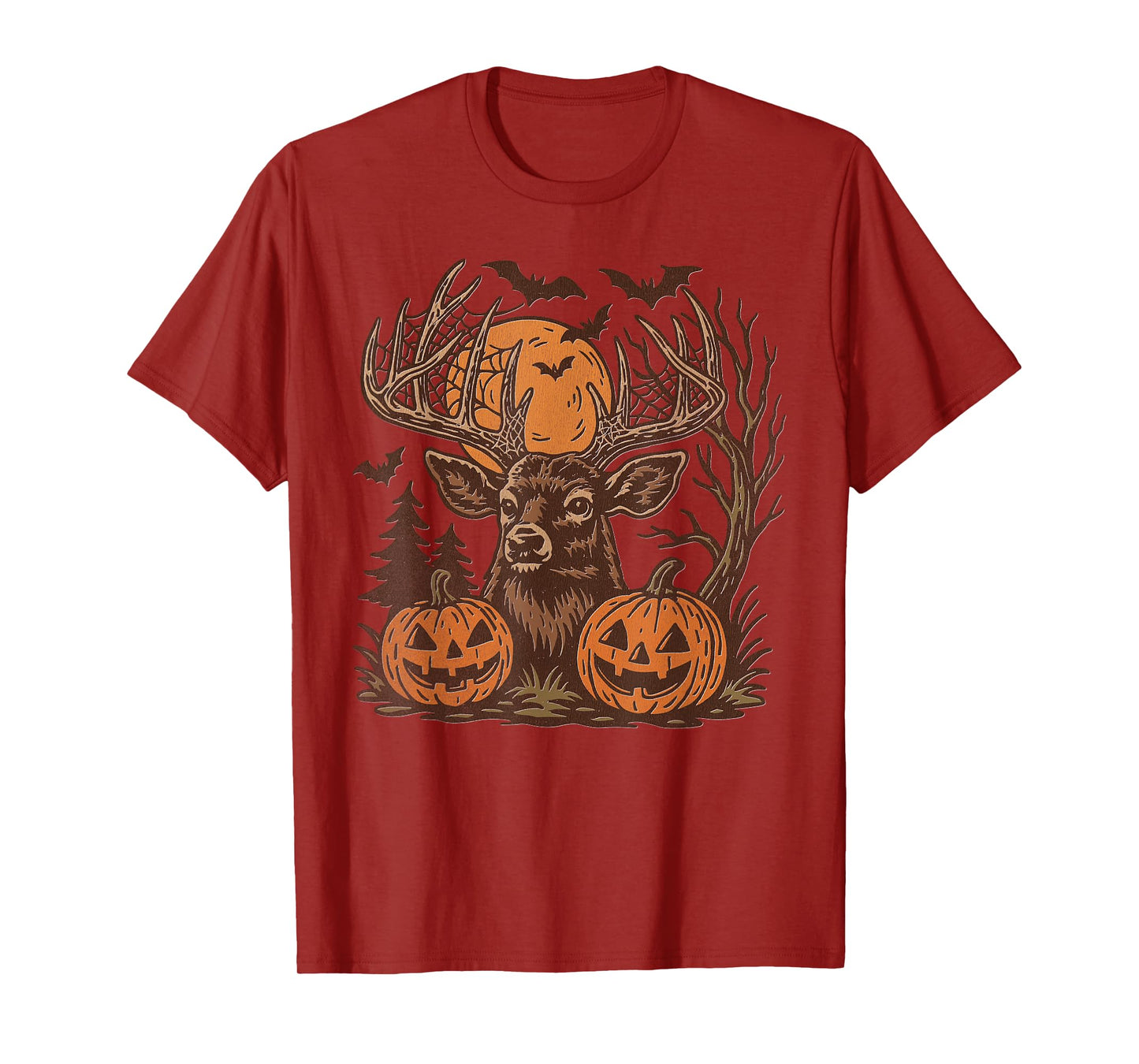 Halloween Deer Buck with Pumpkin Antlers Fall Spooky Night T-Shirt