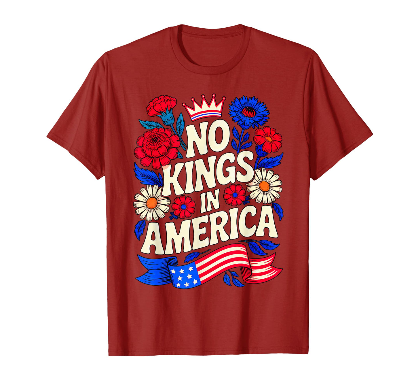 No Kings in American Pro-Democracy Retro Floral Shirt Womens T-Shirt