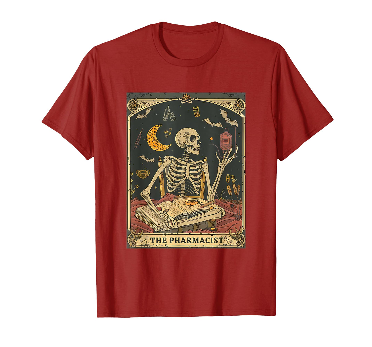 Pharmacist Skeleton Tarot Card Pharmacy Tech Medical Student T-Shirt