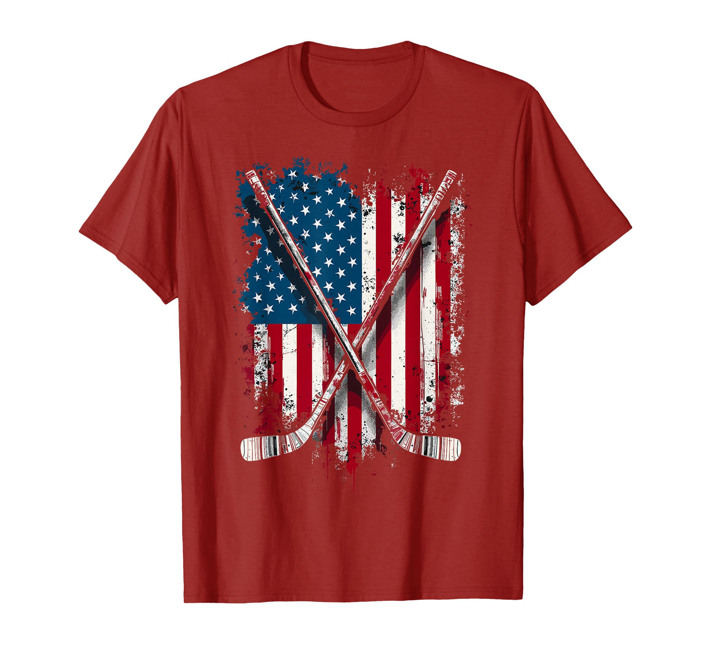 Hockey Stick USA Flag Hockey Player T-Shirt