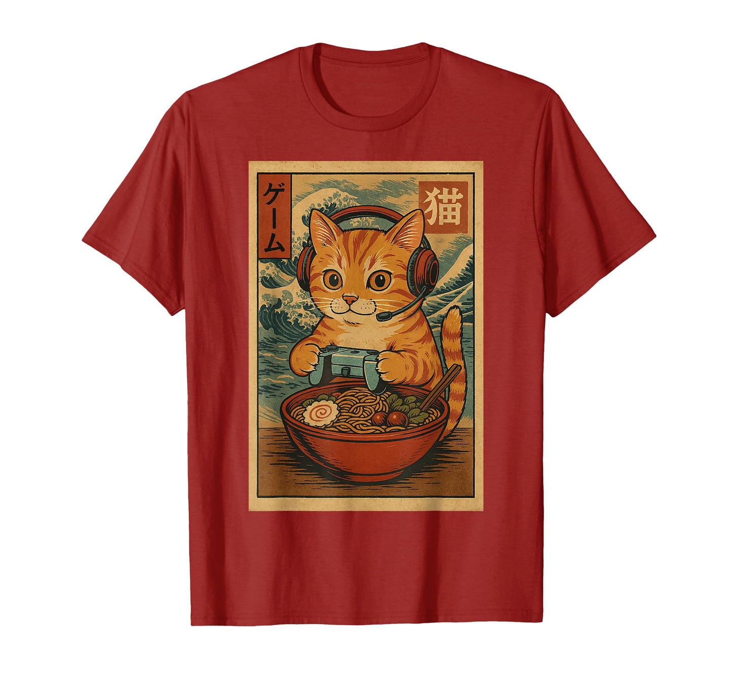 Kawaii Anime Gamer Cat Ramen Retro Japanese Gaming Funny T-Shirt
