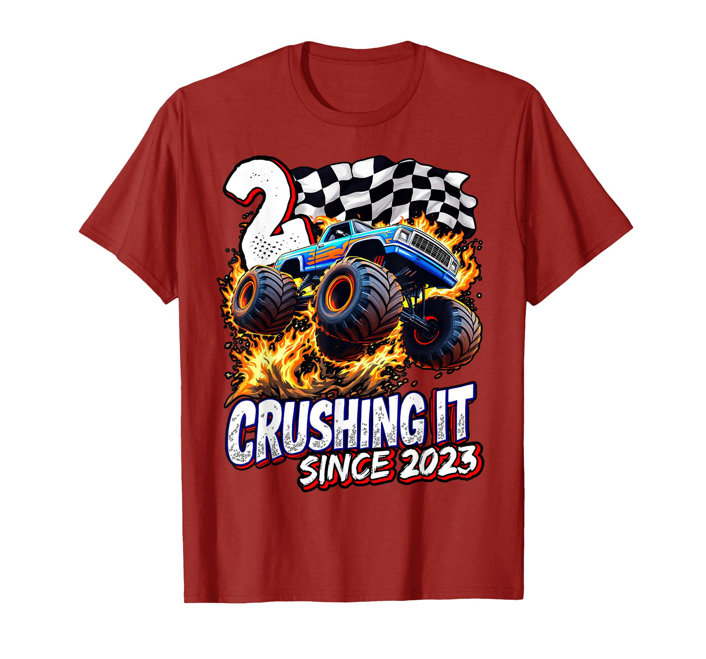 Birthday Monster Truck 2 Year Old Boys 2nd Party Born 2023 T-Shirt