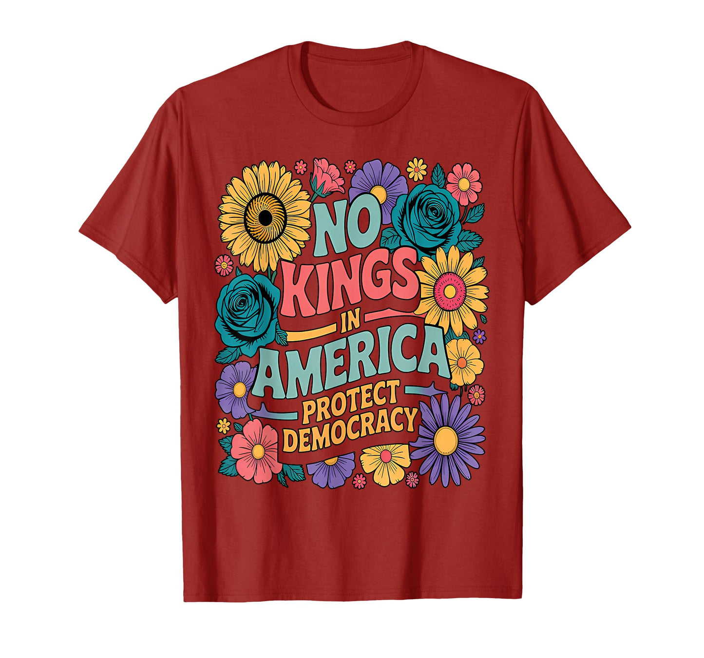 No King in American Retro Boho Floral 70s Democracy Women T-Shirt