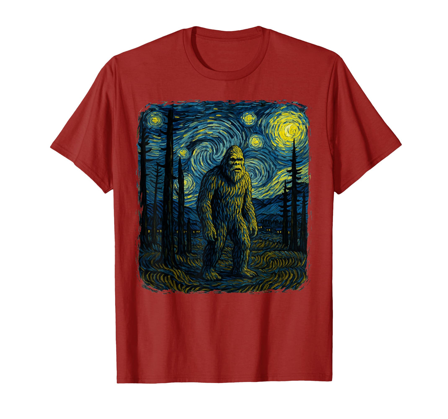 Bigfoot Starry Night Van Gogh Funny Gifts Men Women Boy Kid T-Shirt