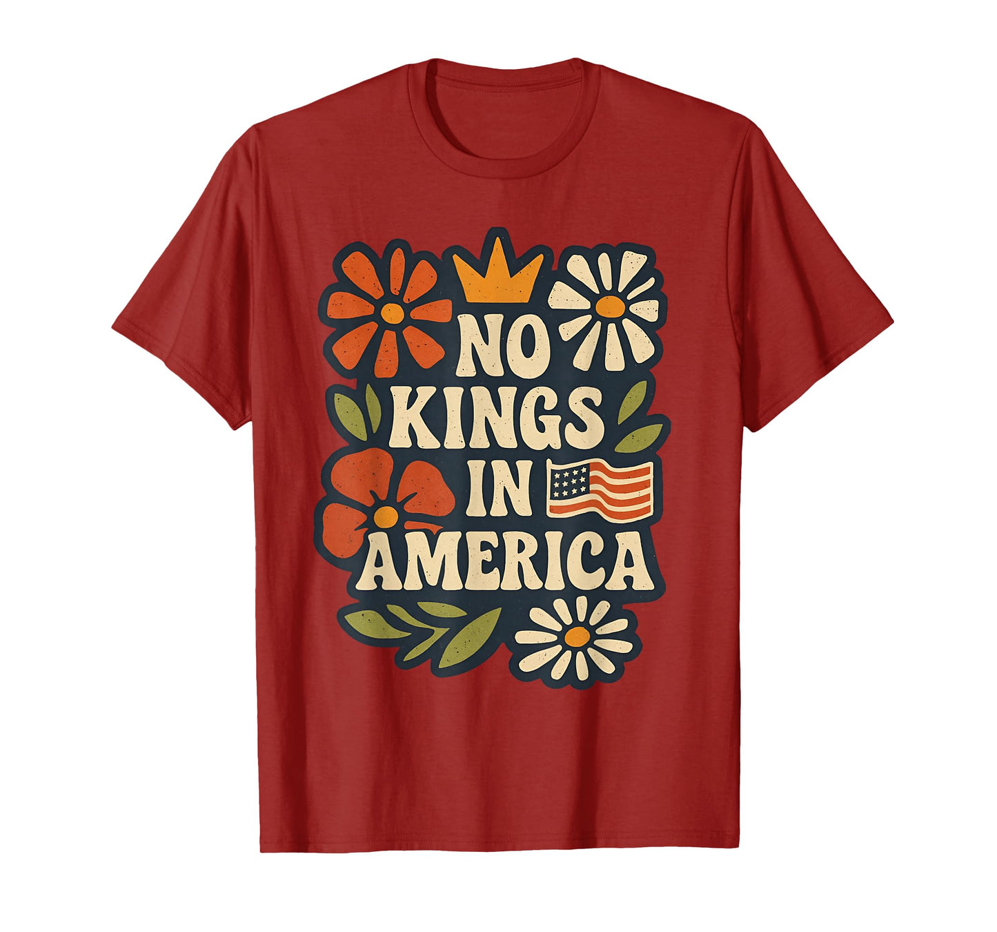 No Kings in America Retro Boho Floral 4th of July Patriotic T-Shirt