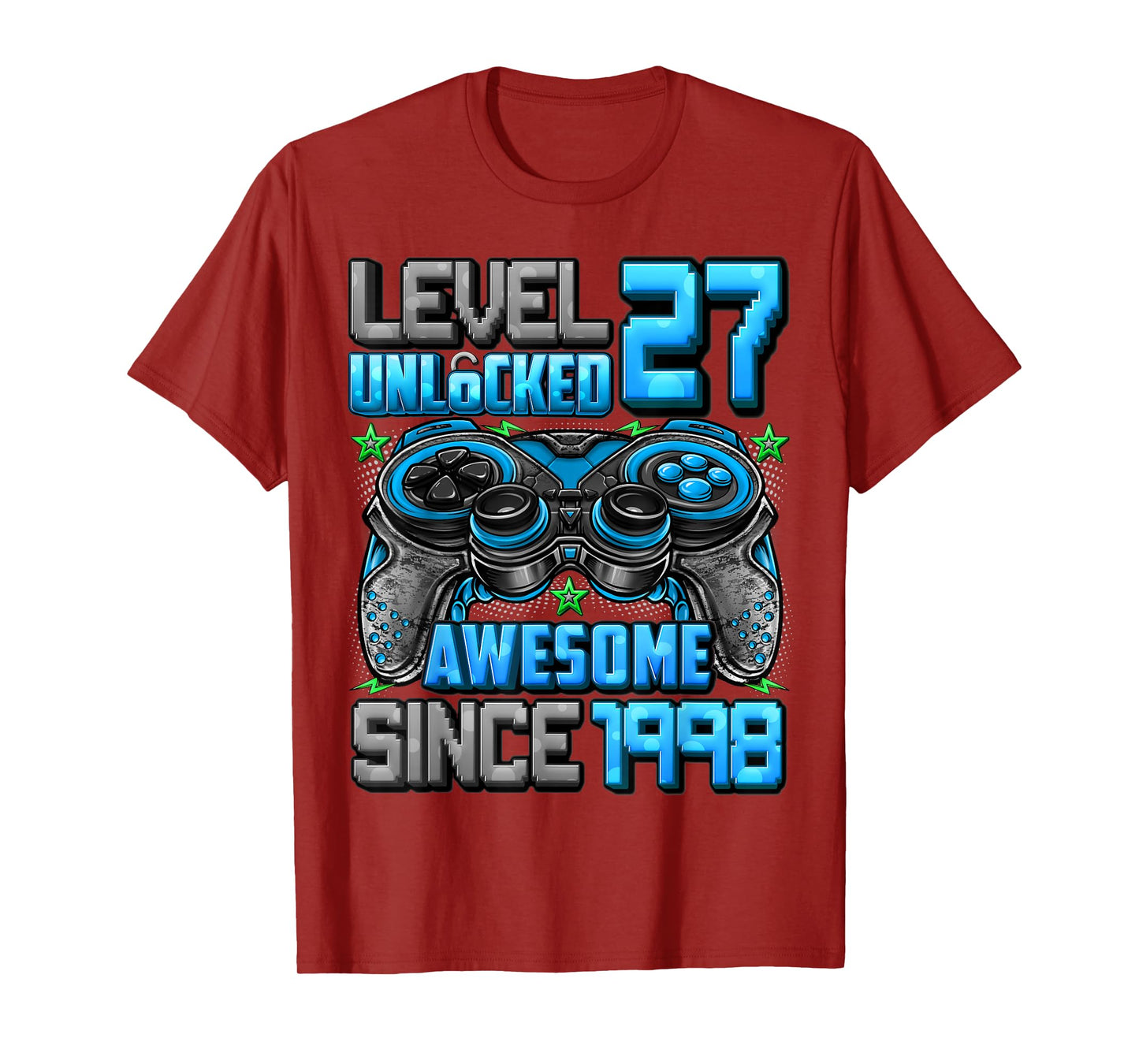 Level 27 Unlocked Awesome Since 1998 27th Birthday Gaming T-Shirt