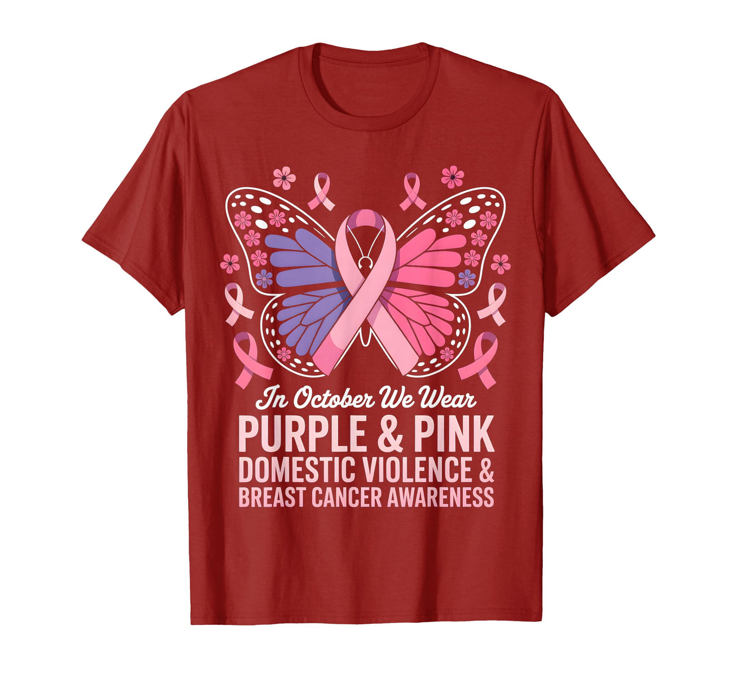 in October We Wear Pink and Purple Awareness for Men Women T-Shirt