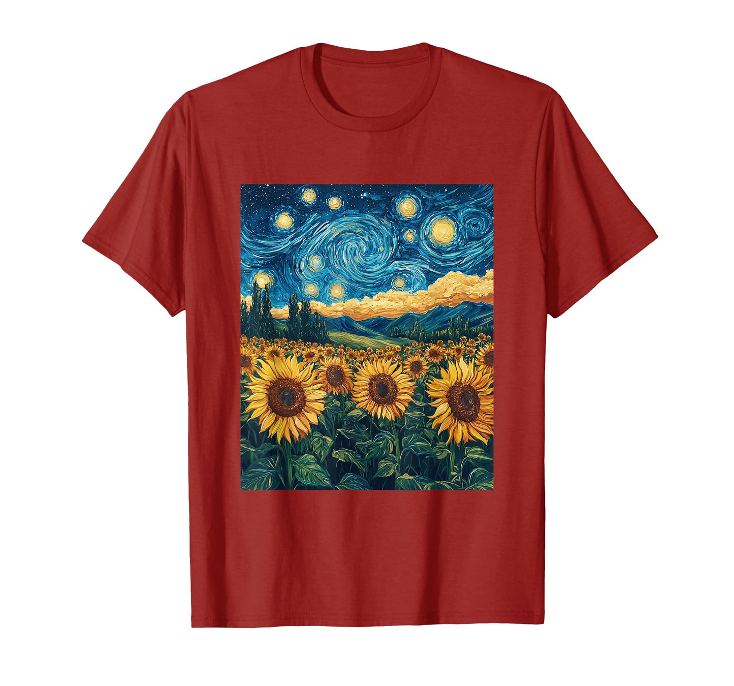 Sunflower Floral Flower Van Gogh Style Starry Night Graphic T-Shirt