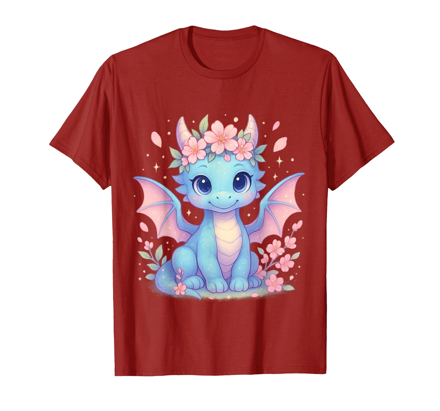 Cute Dragon With Cherry Blossoms Flower For Kids Girls Boys T-Shirt