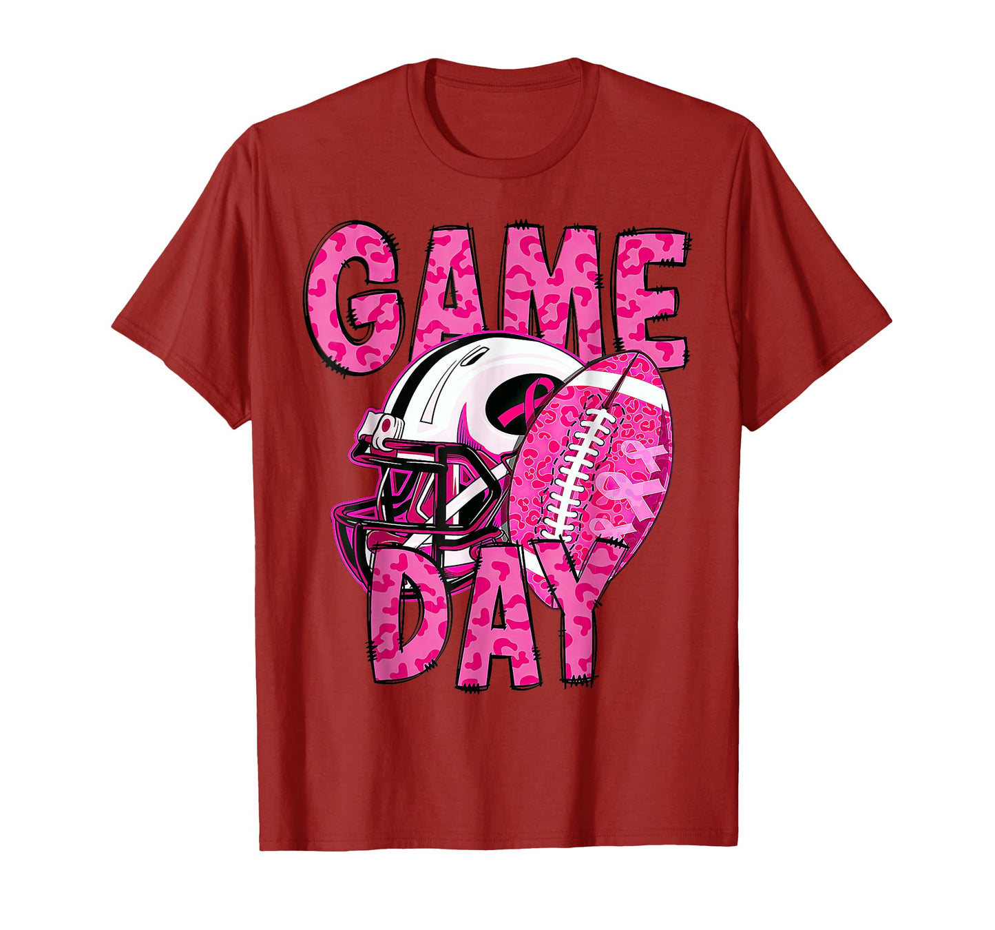 Leopard Game Day Pink American Football Breast Cancer T-Shirt
