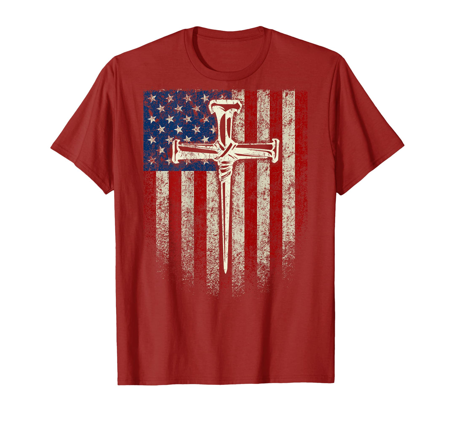 (Art on Back) American US Flag Cross Christian T-Shirt
