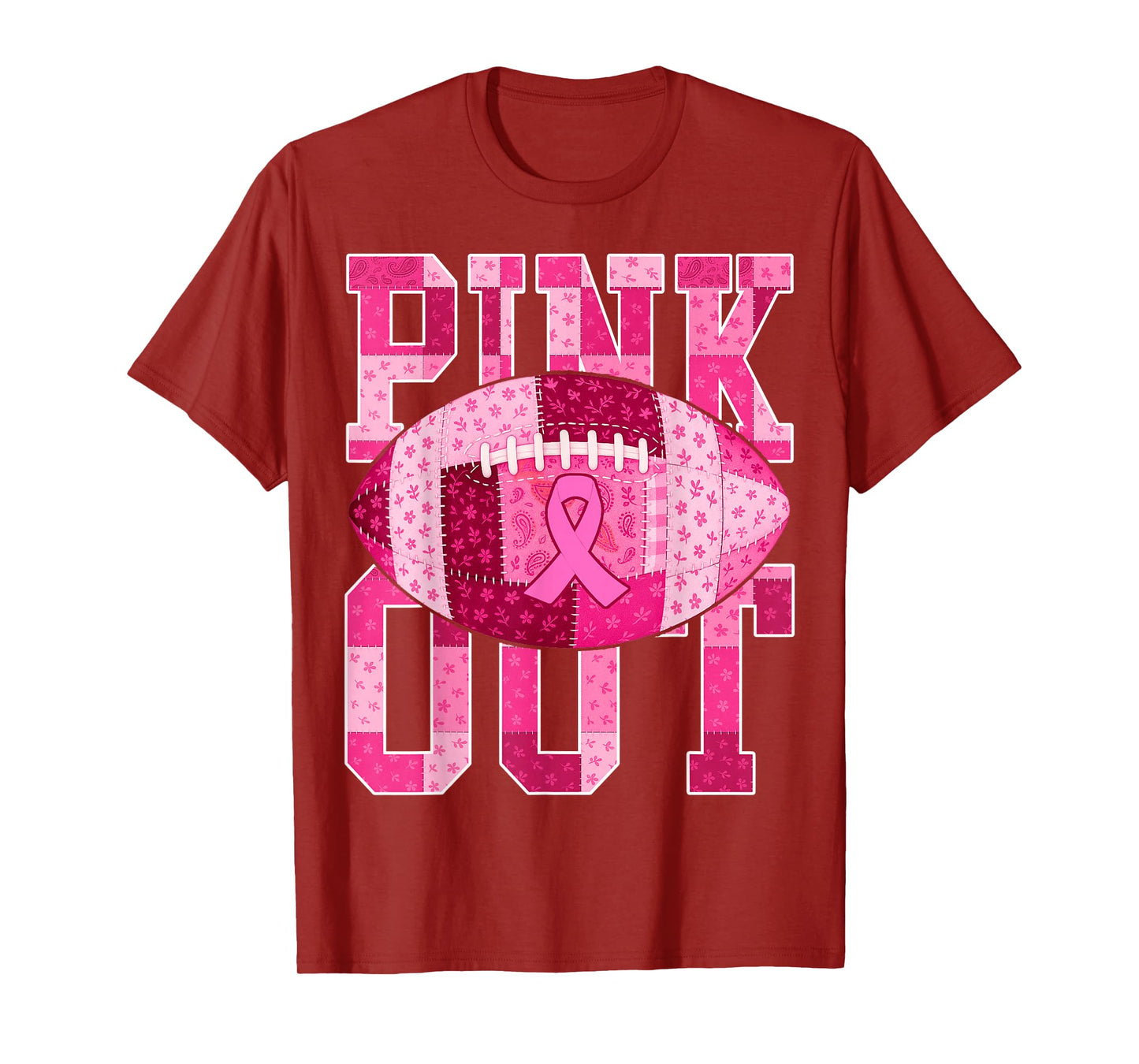 Pink Out Tackle Breast Cancer Awareness Football Patchwork T-Shirt
