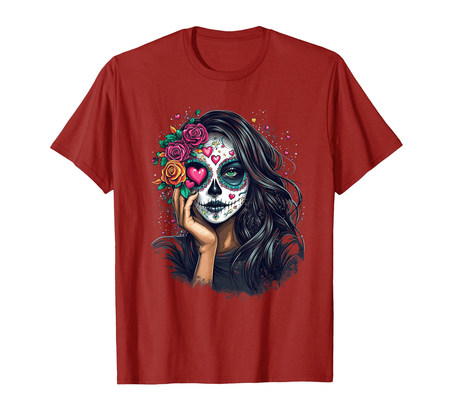 Floral Mexican Day of the Dead Dia De Muertos Heart Women T-Shirt