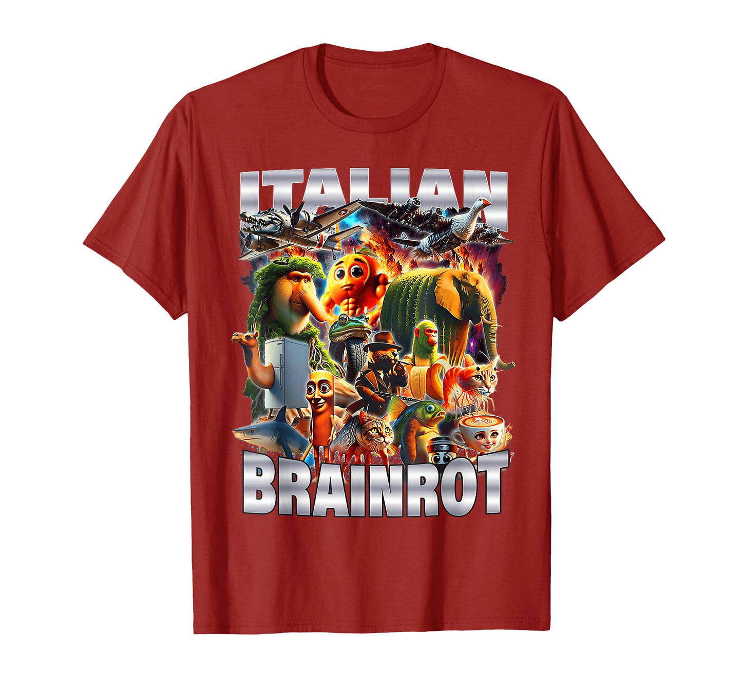Types of Italian Brainrot Meme Character Hand Drawn for Kids T-Shirt