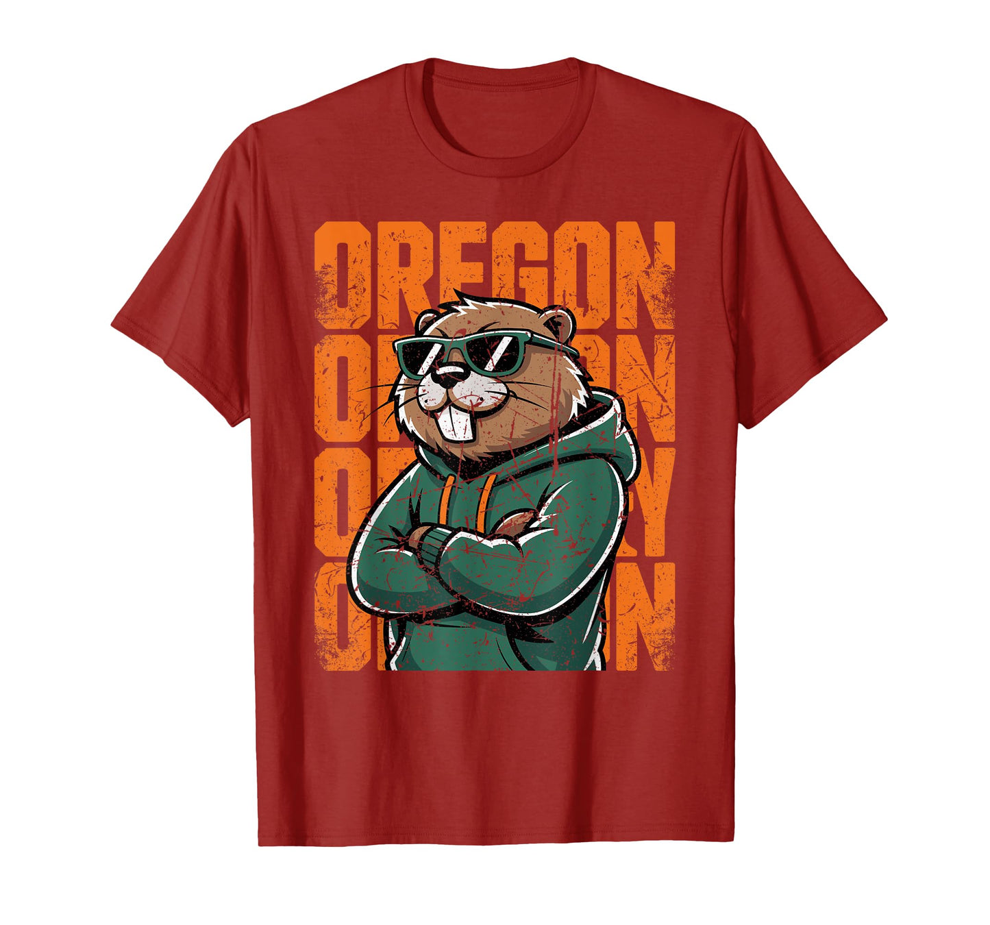 Retro Oregon Style Animal Beaver Graphic Cool Sunglasses T-Shirt