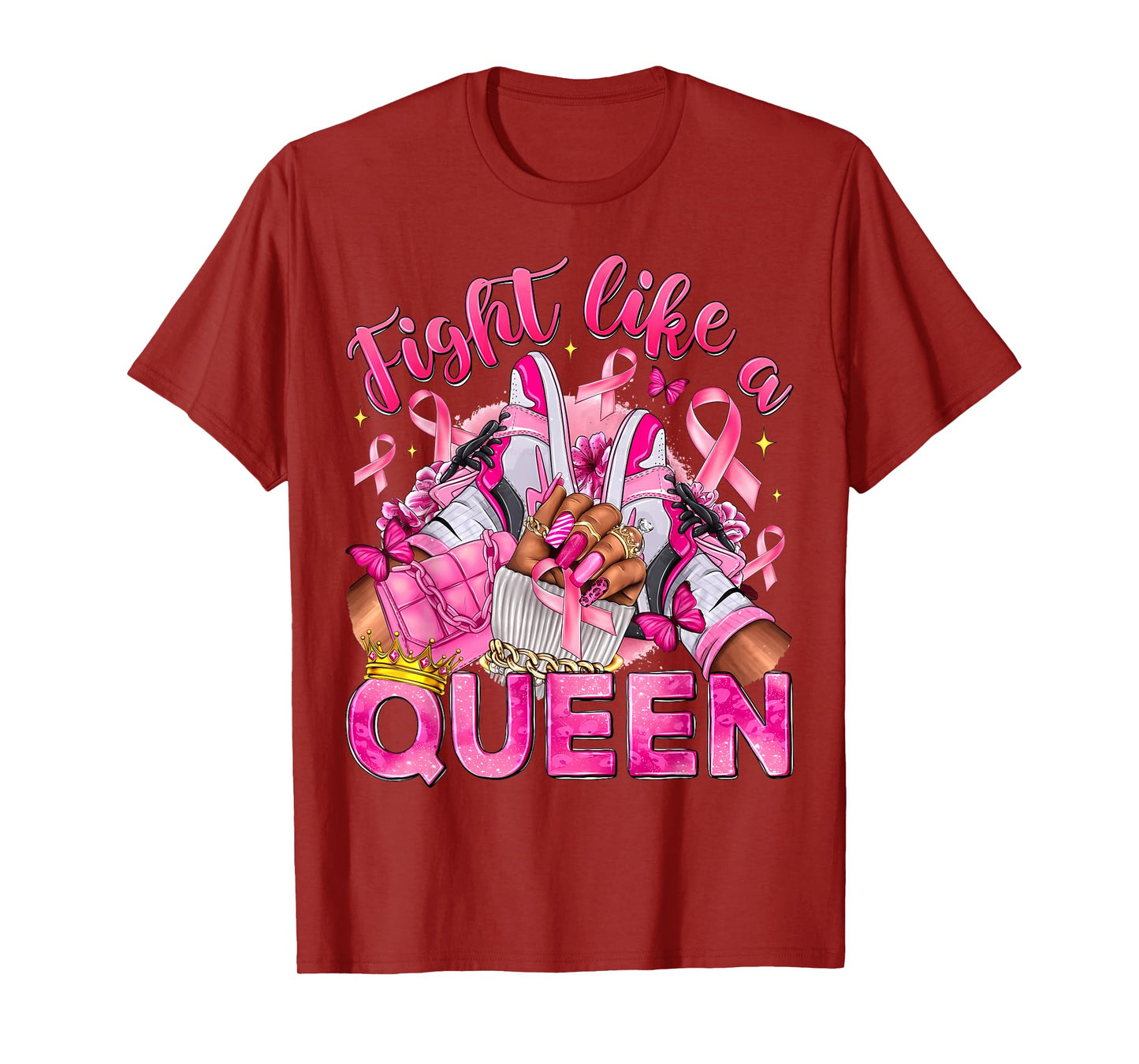 Fight Like A Queen Sneakers Breast Cancer Warrior Women Girl T-Shirt