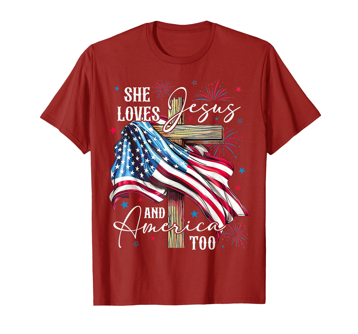 She loves Jesus and America too American Patriotic USA Flag T-Shirt
