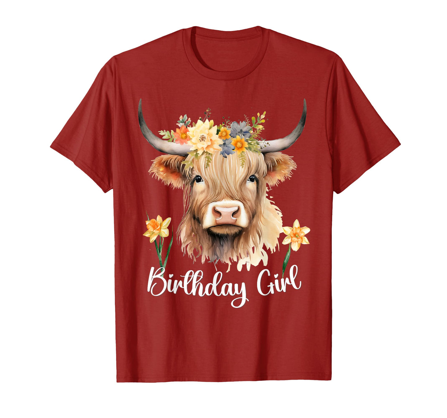 Highland Cow with Flowers for the Birthday Girl Toddler 6-8 T-Shirt