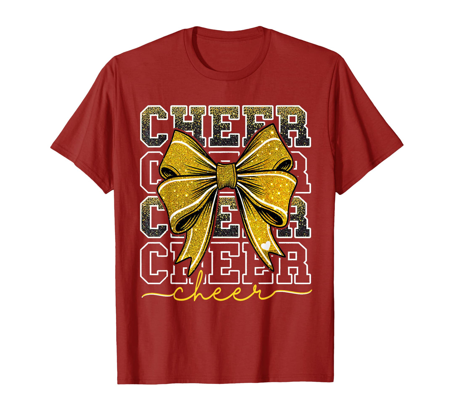 Coquette Cheer Bow Team Cheerleader Gold Cheerleading Yellow T-Shirt