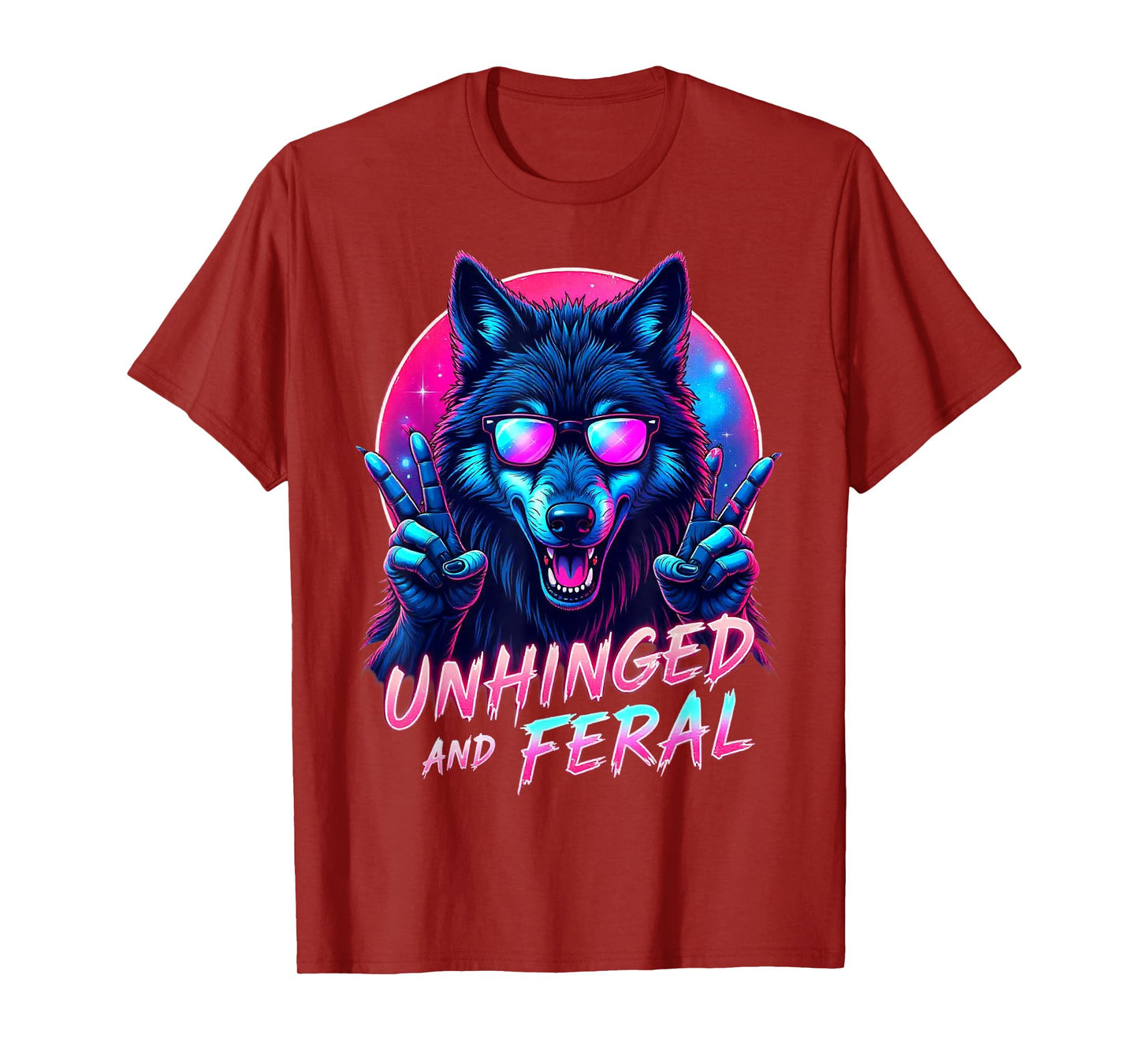 Cyberpunk Wolf Unhinged and Feral Vaporwave Aesthetic T-Shirt