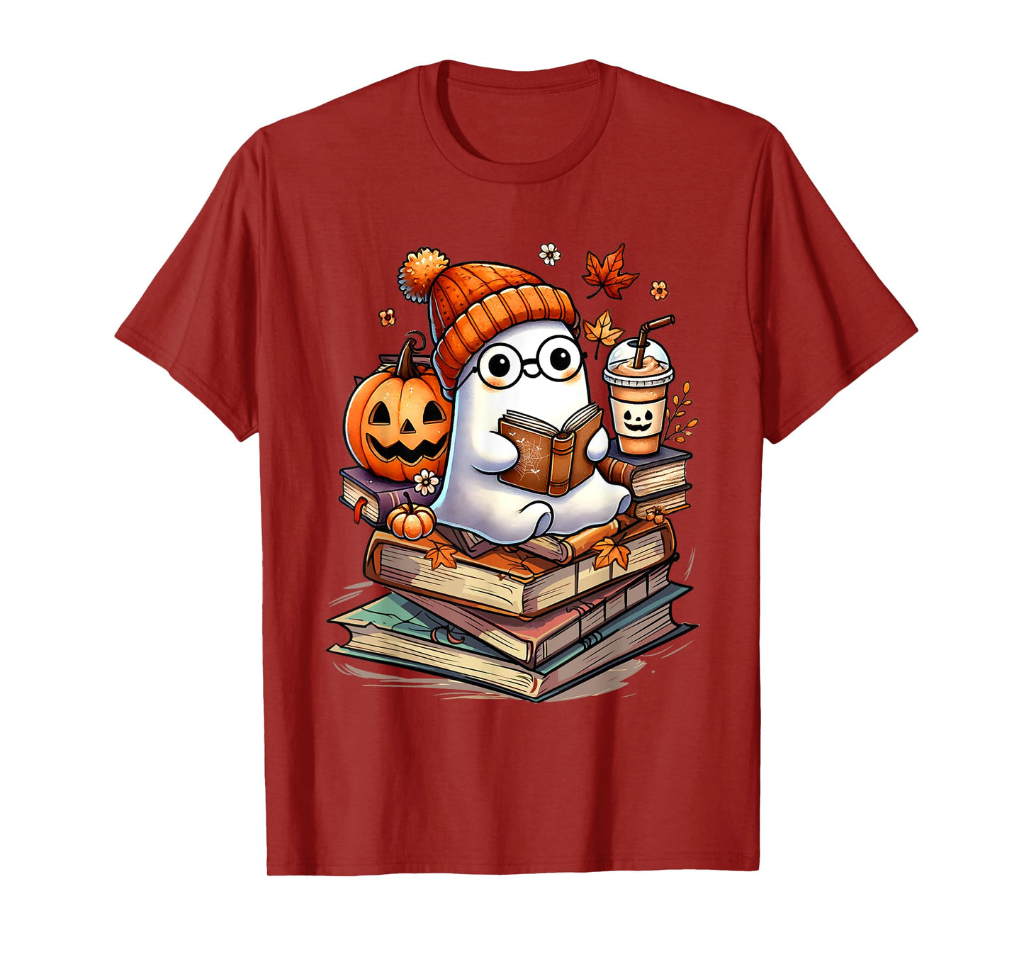 Cute Ghost Reading Book Lovers Autumn Fall Halloween Ghost T-Shirt