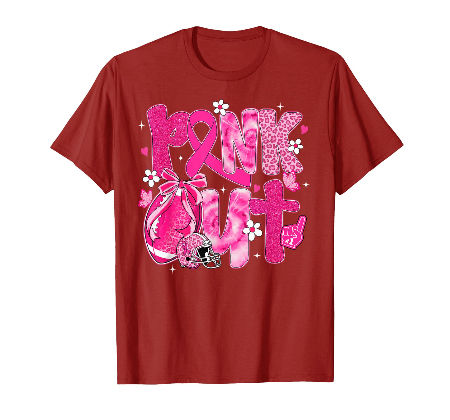 Football Pink Out Breast Cancer Awareness Women Tie Dye T-Shirt