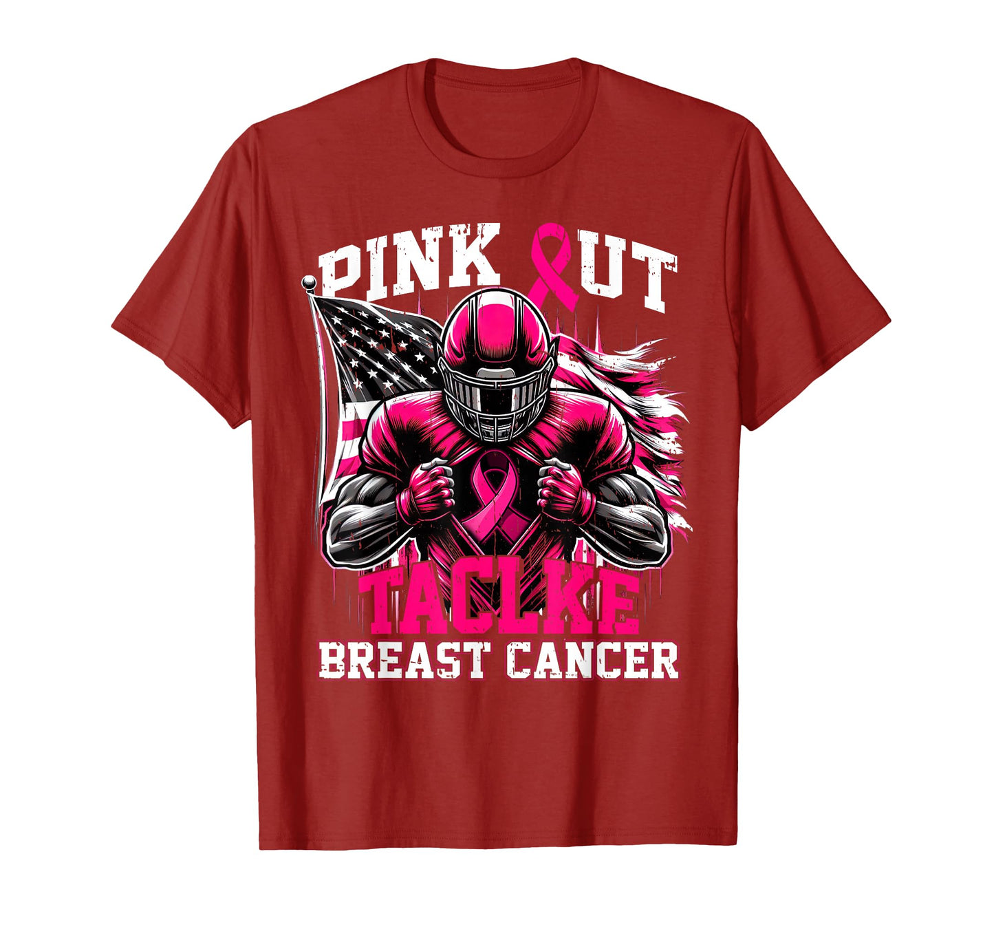 Pink Out Tackle Football Breast Cancer Awareness Men Boys T-Shirt
