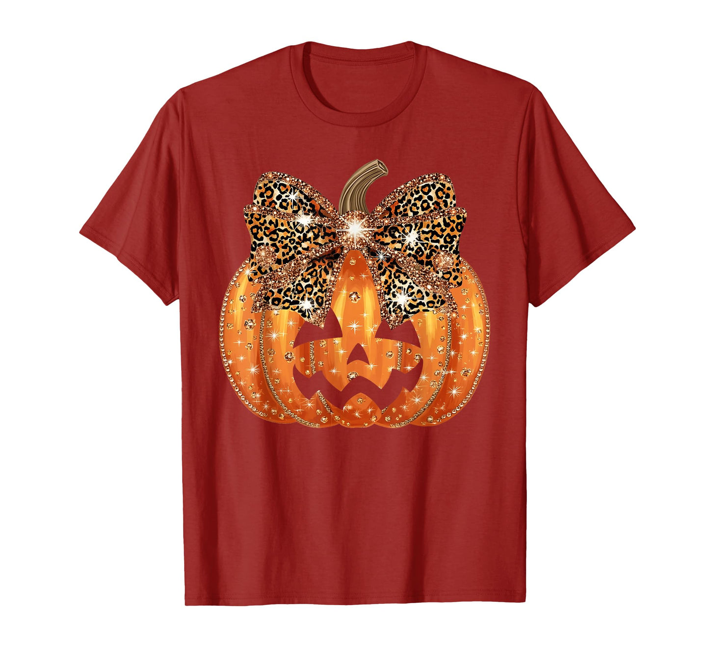 Pumpkin Leopard Coquette Bow Girly Women Girls Halloween T-Shirt