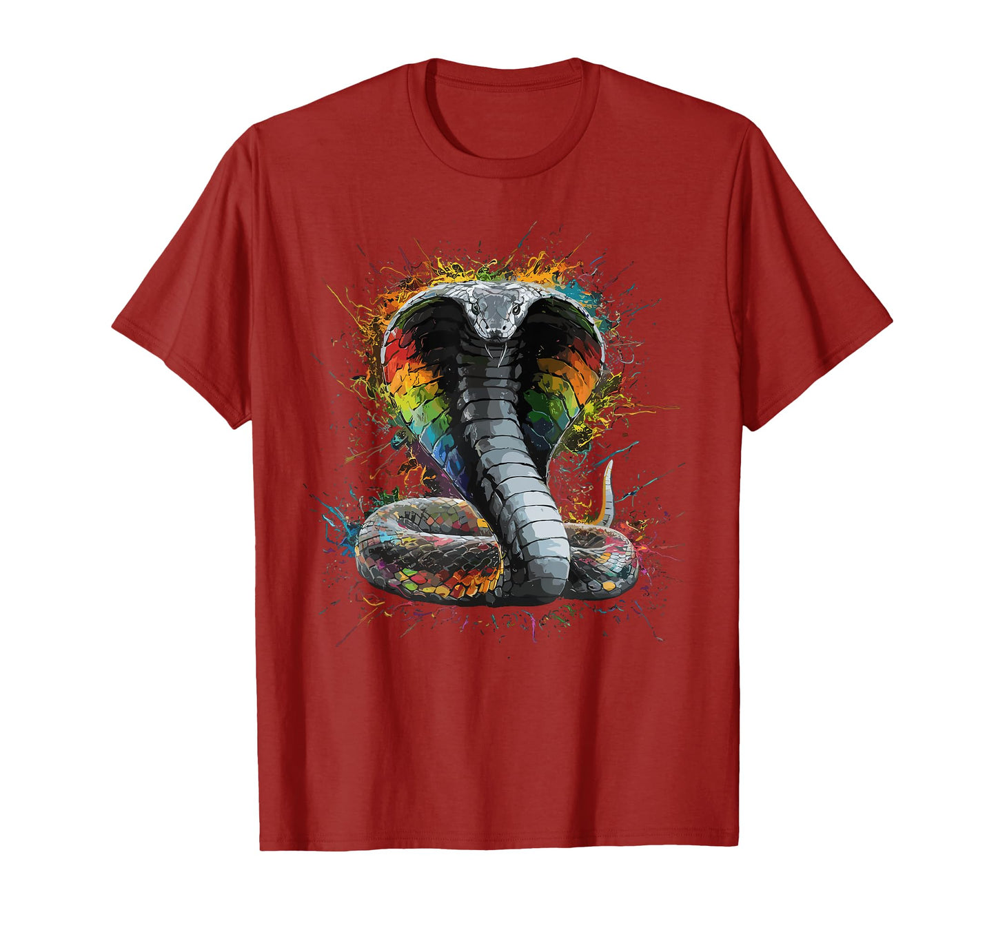 Colorful Paint Splash King Cobra Snake Art Graphic T-Shirt