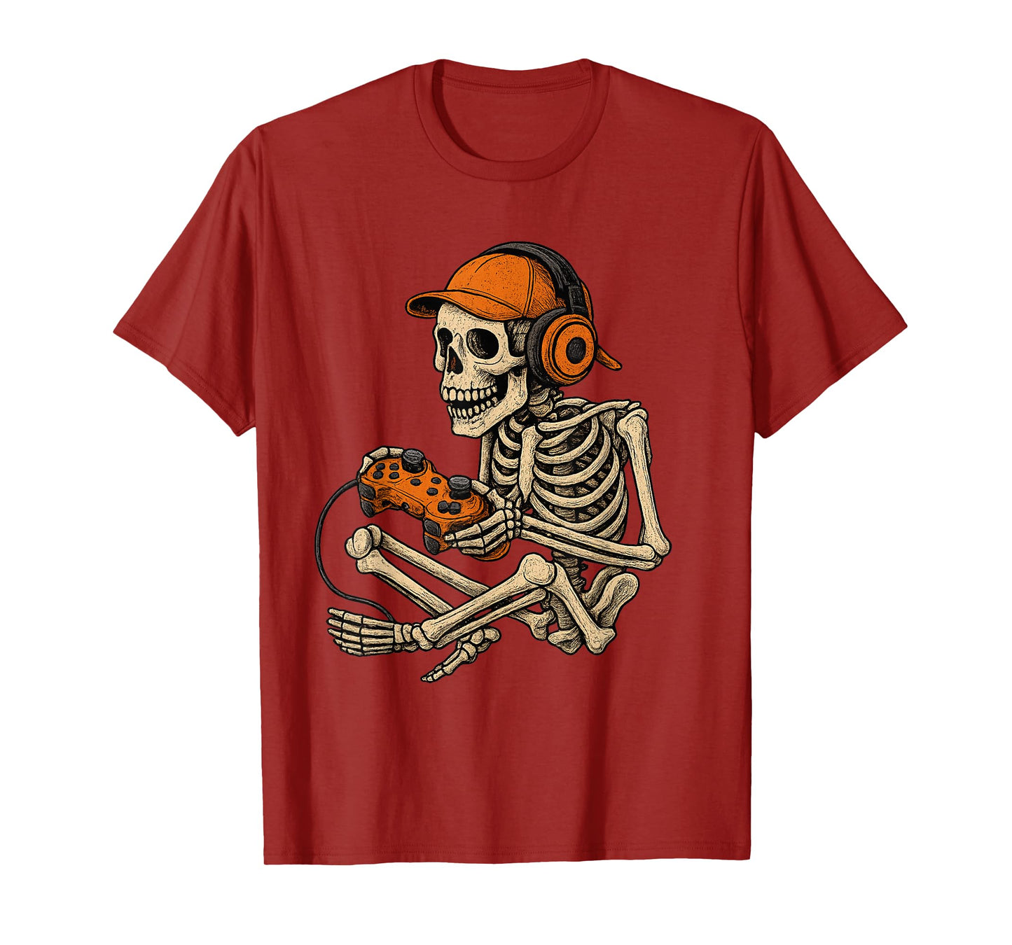 Halloween Skeleton Gamer Video Gaming Boys Men Kids Tees T-Shirt