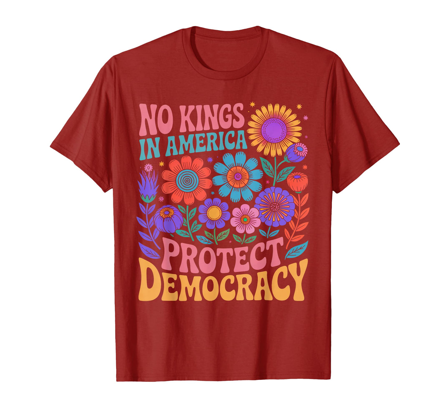 No King In American Retro Boho Floral 70s Democracy Women T-Shirt
