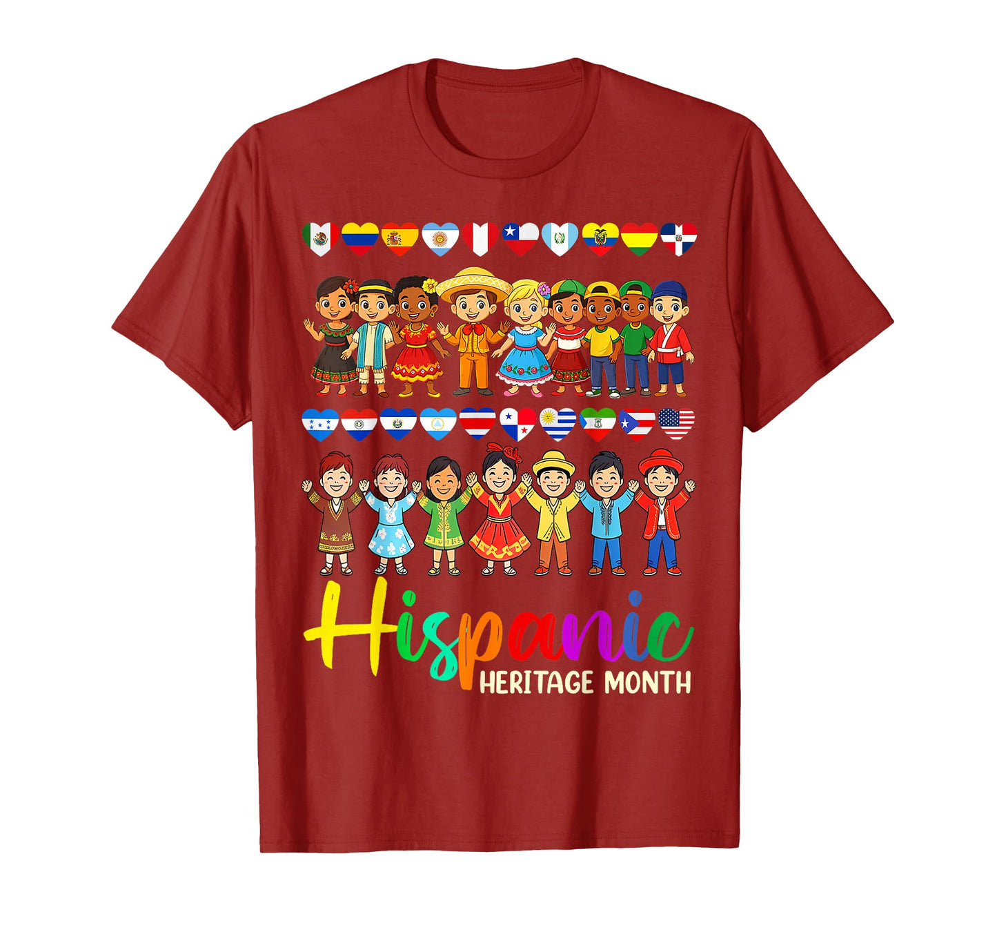 Hispanic Heritage Month Latin Countries Hands Heart Flags T-Shirt