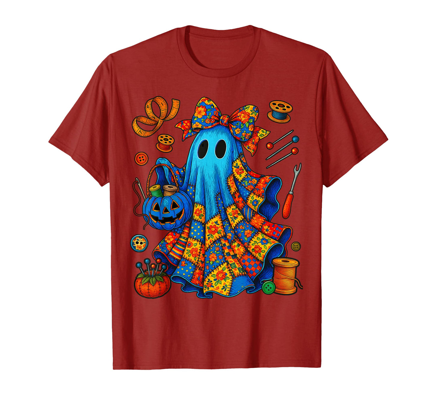 Halloween Boo Ghost Patchwork Quilter Quilting Sewing Womens T-Shirt