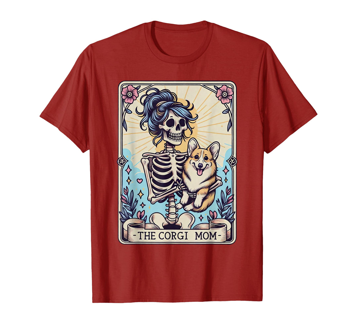 Retro Funny The Corgi Mom Tarot Card Skeleton Halloween T-Shirt