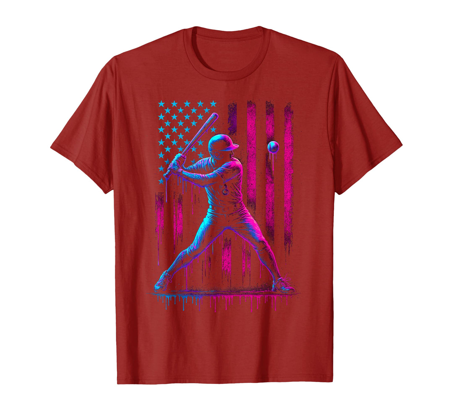 Baseball Ice Cream Drip American Flag USA Patriotic Boys Men T-Shirt