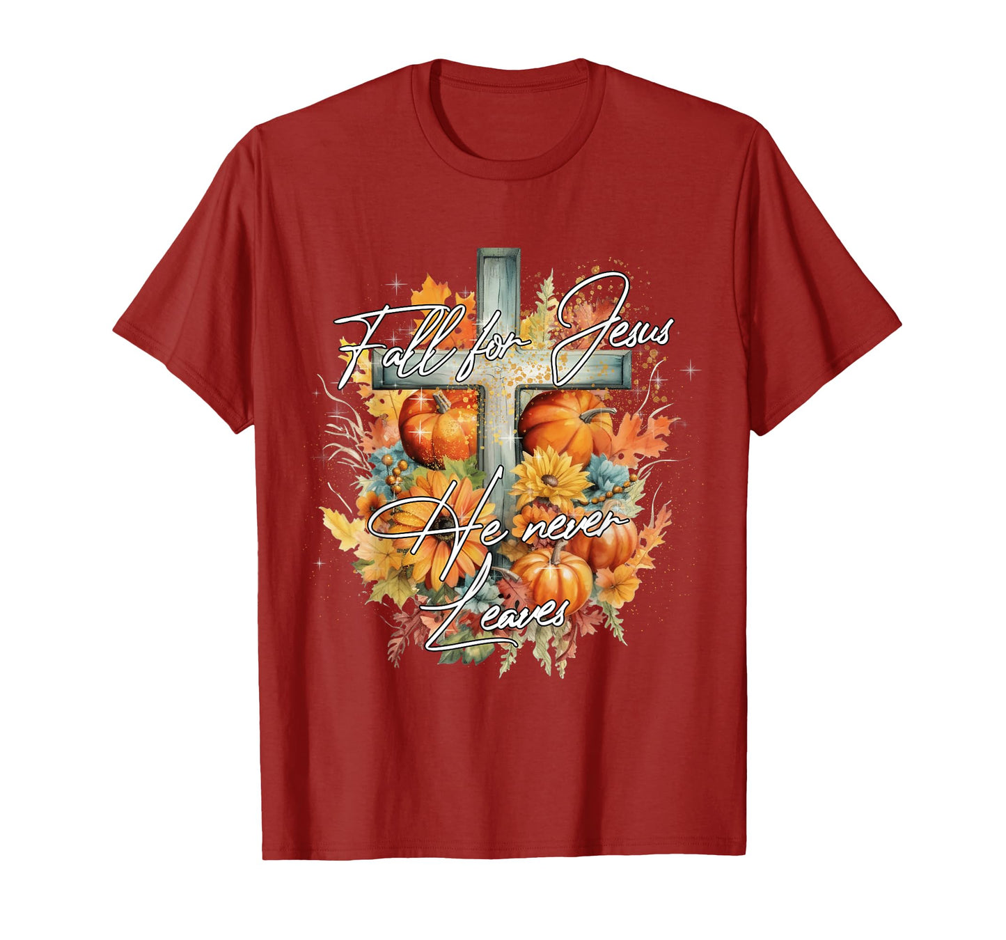 Fall For Jesus He Never Leaves Christian Halloween Pumpkin T-Shirt