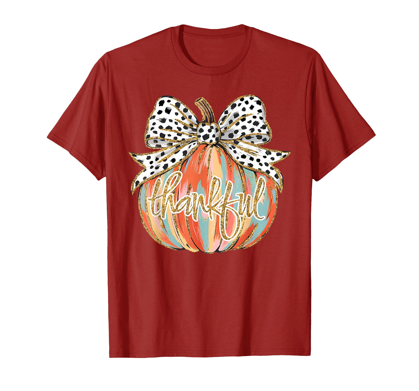 Thankful Pumpkin Coquette Bow Thanksgiving Fall Y'all Autumn T-Shirt