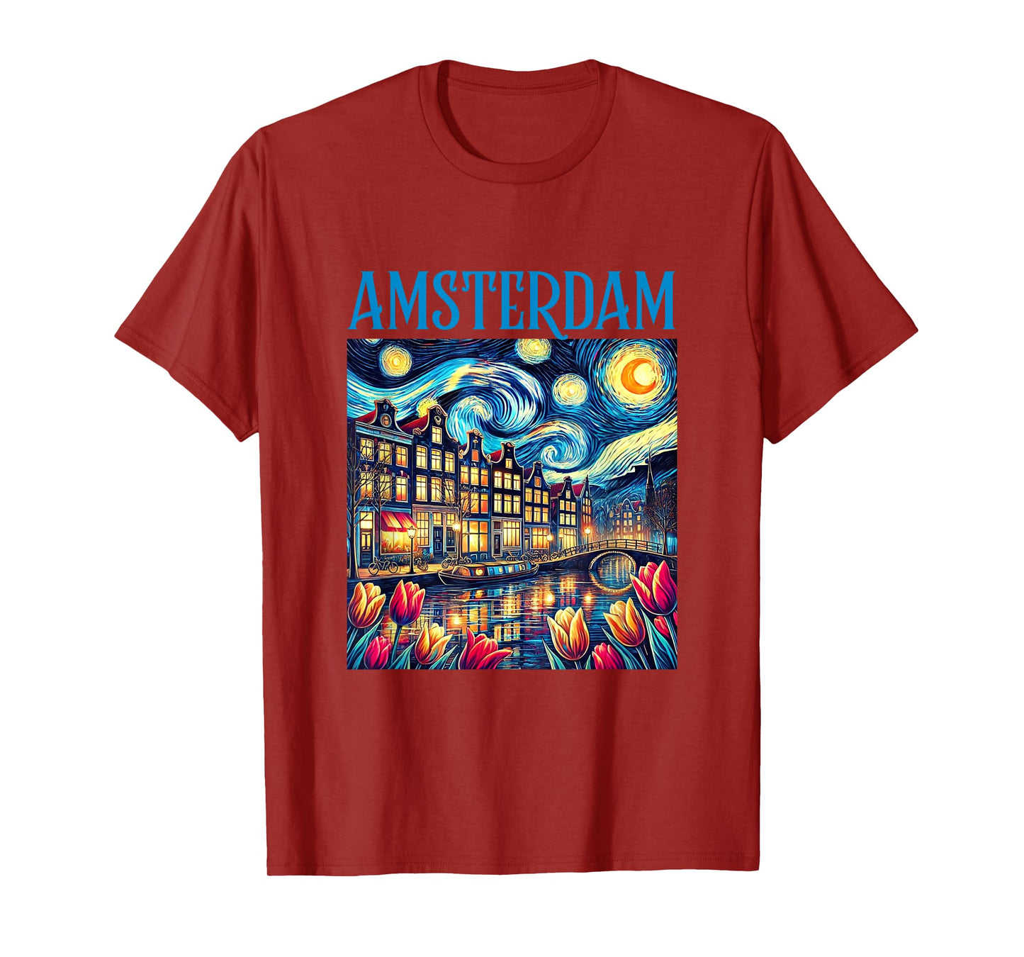 Amsterdam In Starry Night Van Gogh Style Graphic T-Shirt