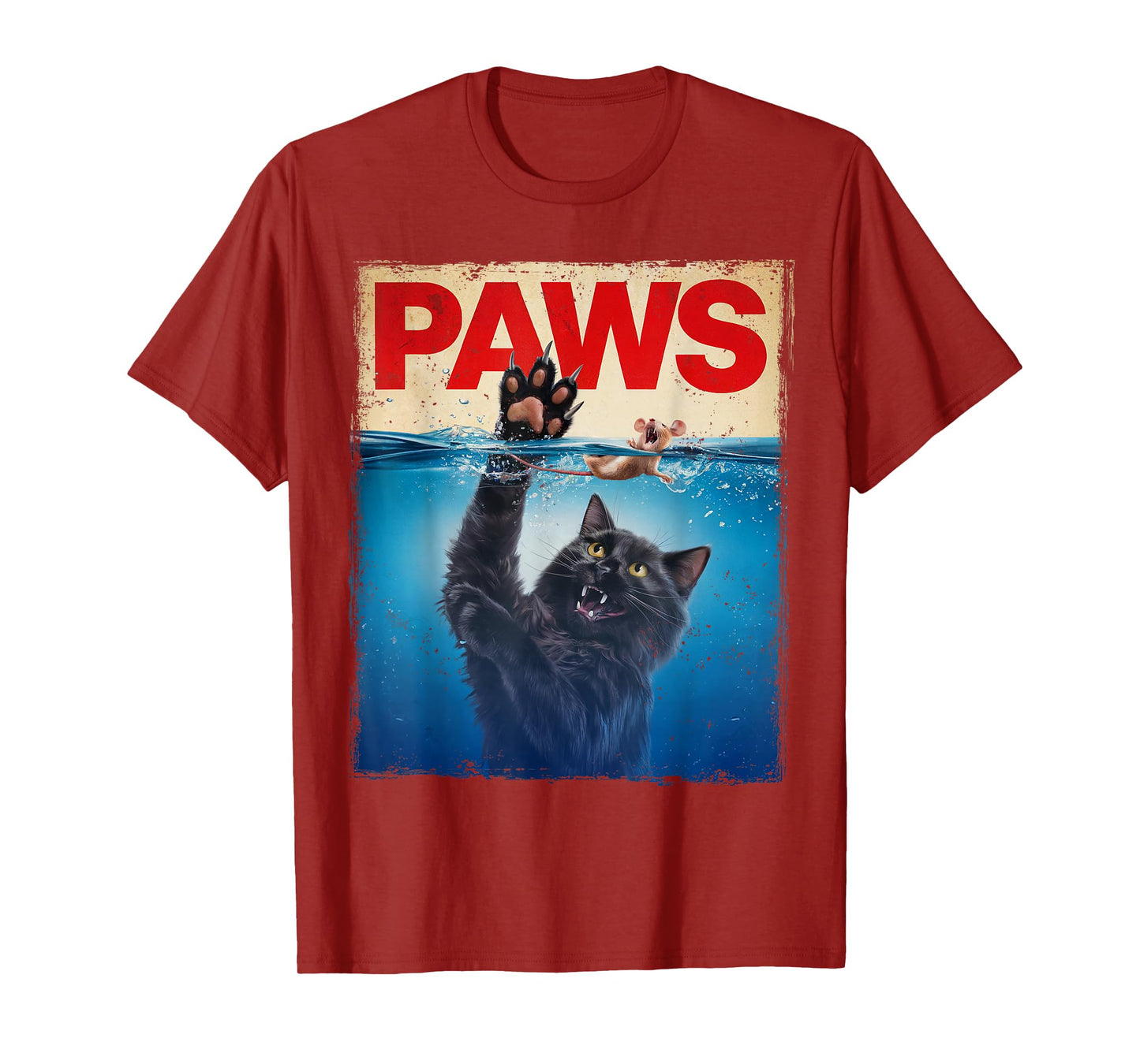 Paws Parody Black Cat Chasing a Cute Scared Mouse Top Kitten T-Shirt