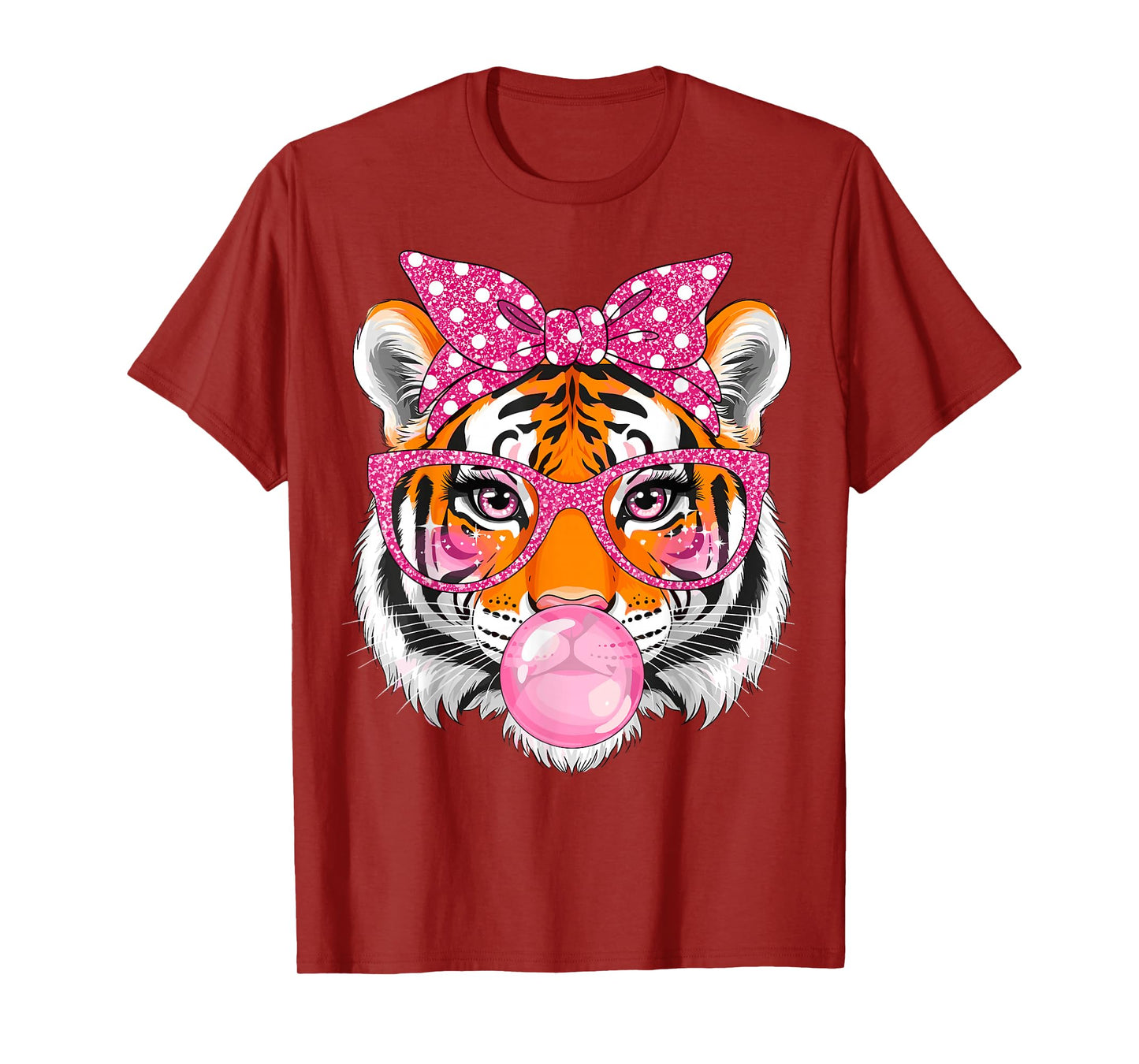 Tiger with Glasses Bubblegum and Pink Bow T-Shirt