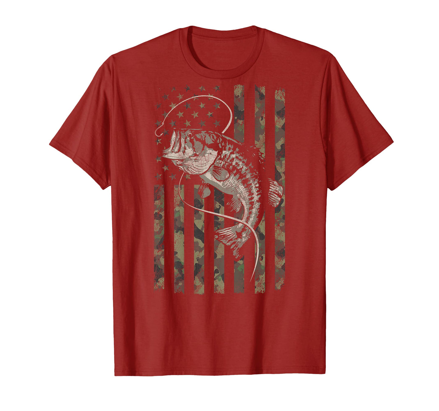 Fishing Camo American Flag Bass Fish (Design on Back) T-Shirt