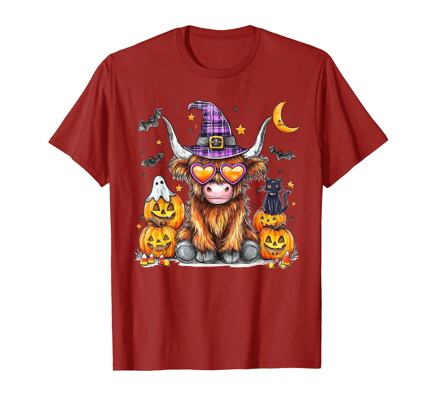 Halloween Highland Cow Witchy Cow Spooky Season Pumpkin T-Shirt
