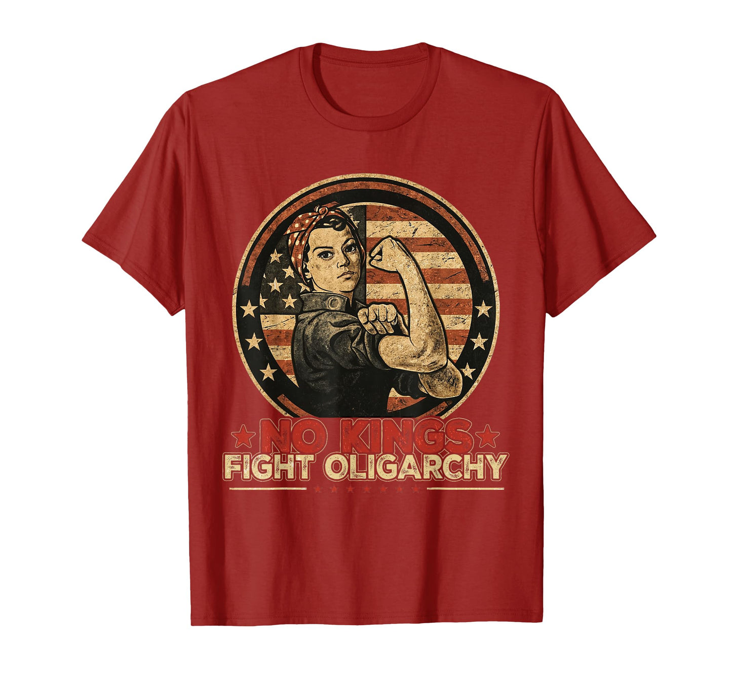 Vintage No Kings Fight Oligarchy America Flag Women Girls T-Shirt