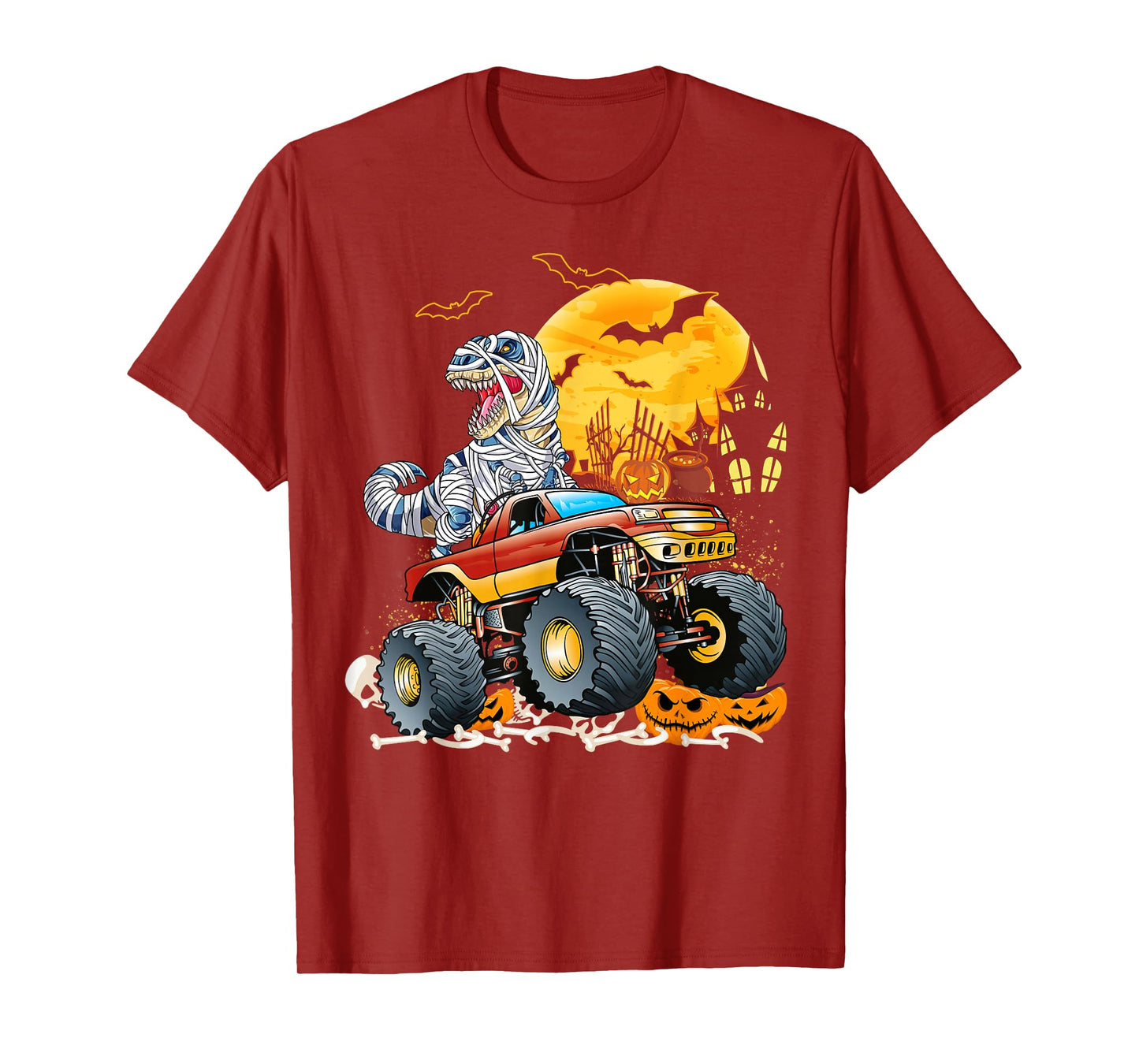 Funny T Rex Saurus Riding Monster Truck Happy Halloween T-Shirt
