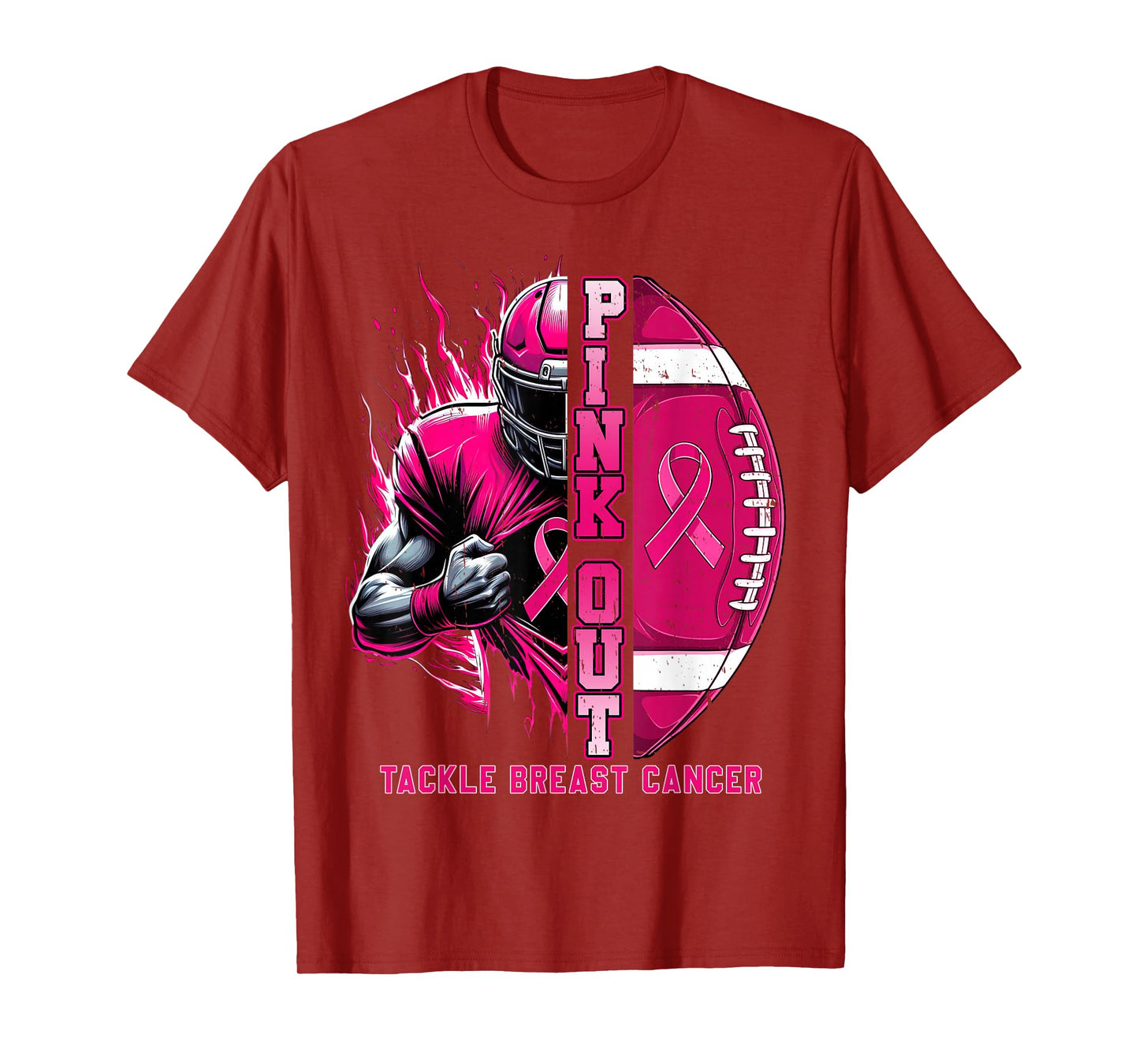 Pink Out Tackle Breast Cancer Awareness Football Men Boys T-Shirt