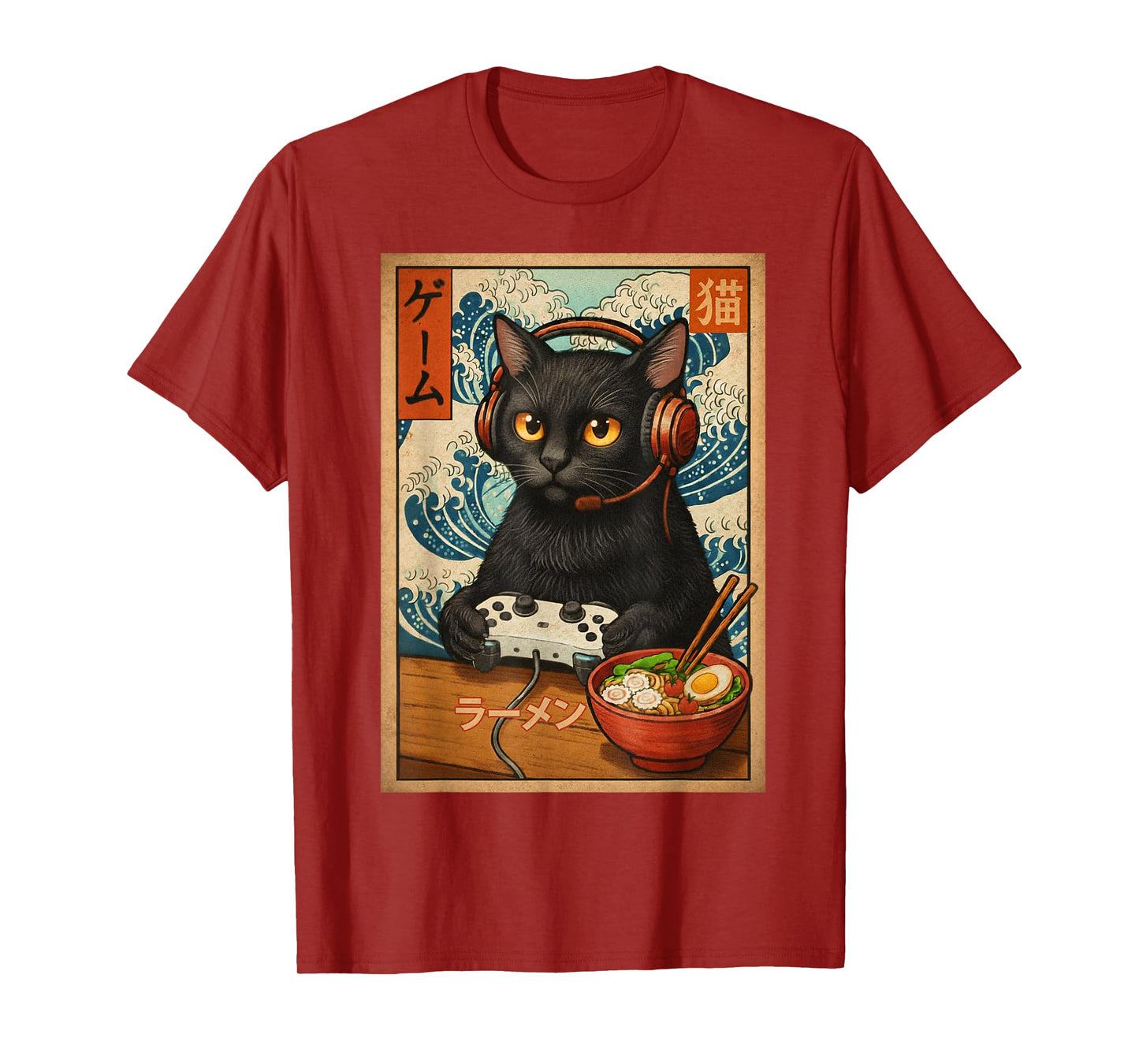 Kawaii Gamer Cat Funny Retro Japanese Cat Ramen Gaming T-Shirt