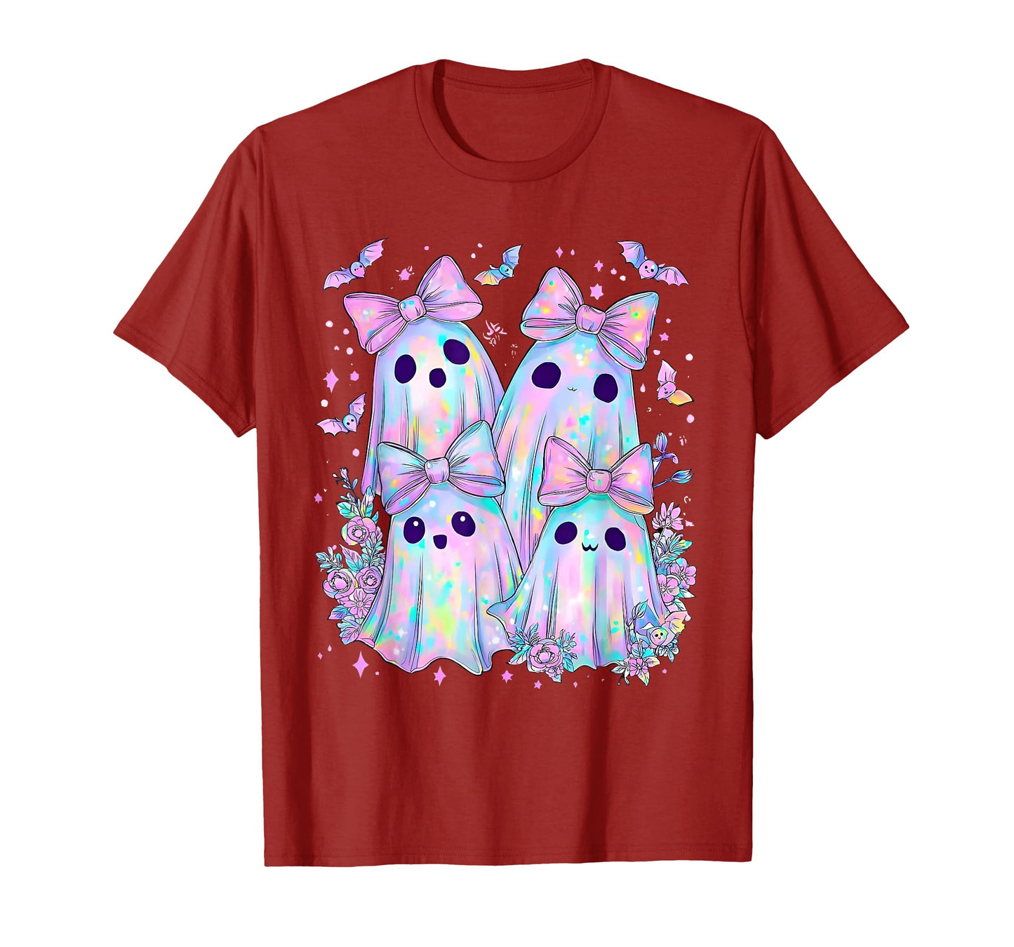 Halloween Funny Ghost Coquette Bow Spooky Season Wildflower T-Shirt