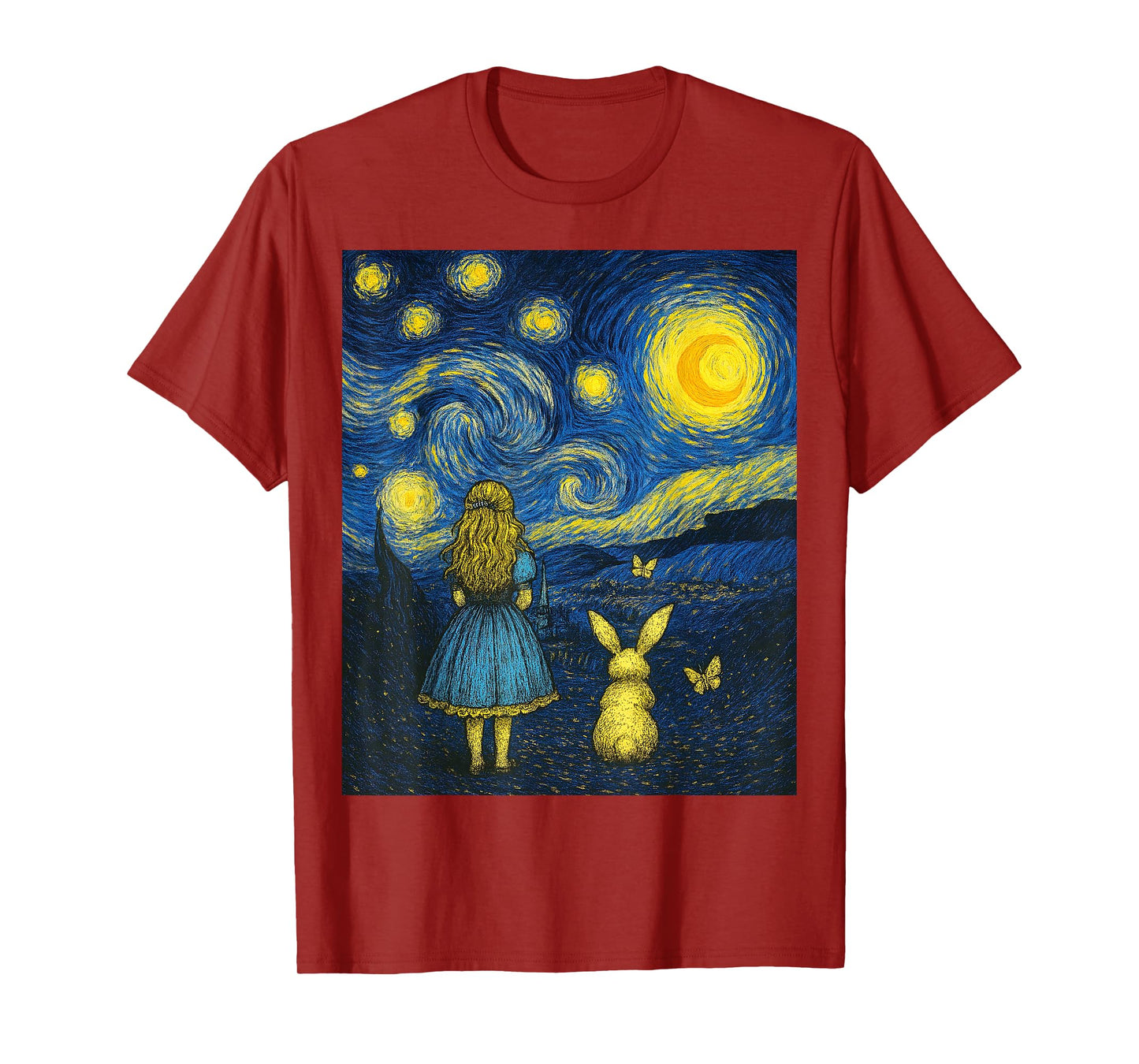 Alice in Wonderland Meets Starry Night Van Gogh Art Mashup T-Shirt