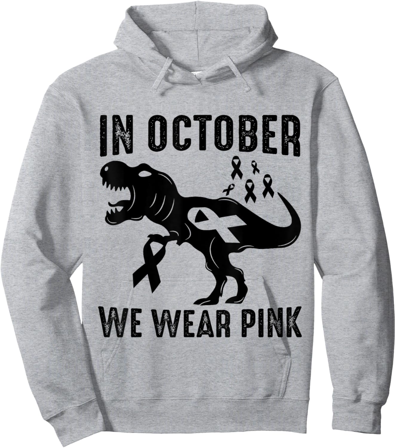 In October We Wear Pink Breast Cancer Awareness Dinosaur Hoodie - Hoodie | Ash